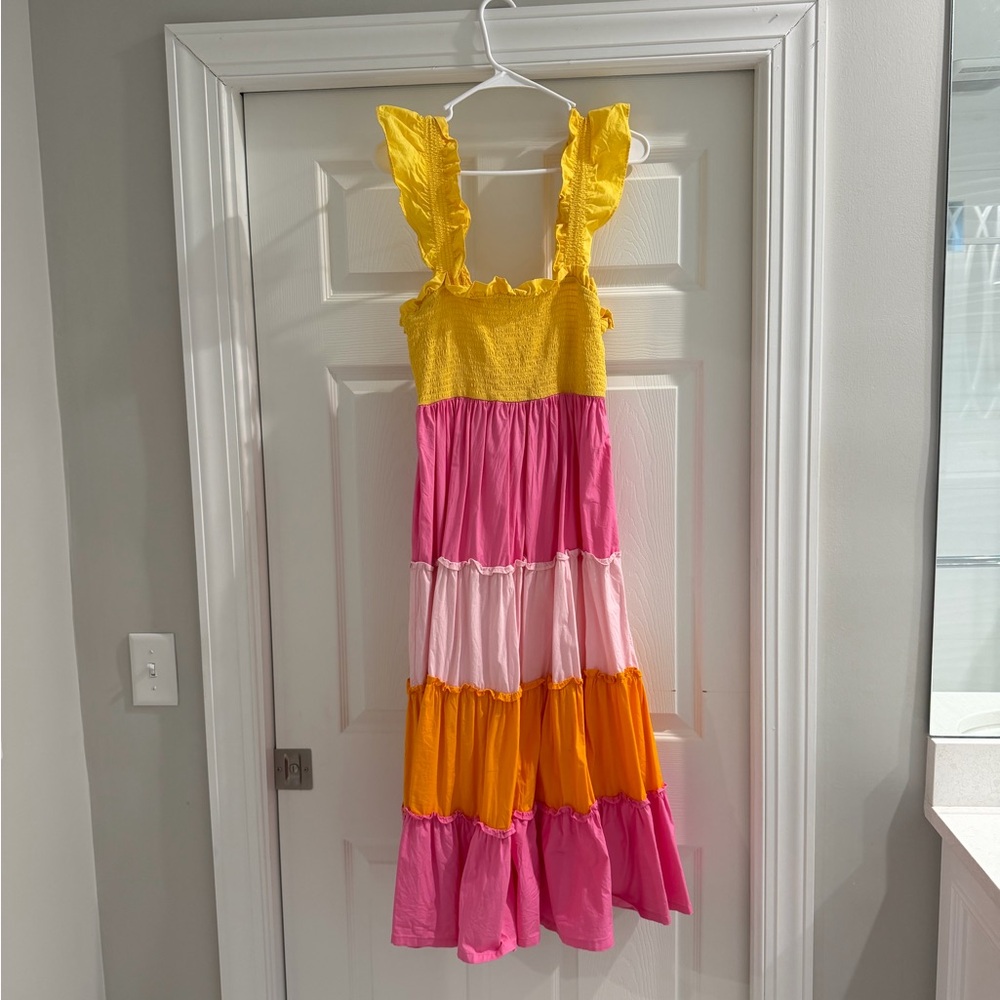 Crown & Ivy Yellow and Pink Tiered Dress